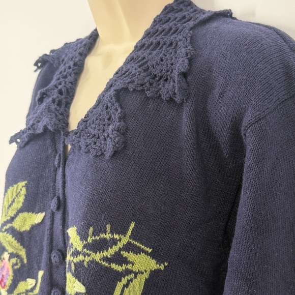Vintage 90s Susan Bristol Floral Embroidered Cardigan L Cottagecore Grannycore - Picture 5 of 15